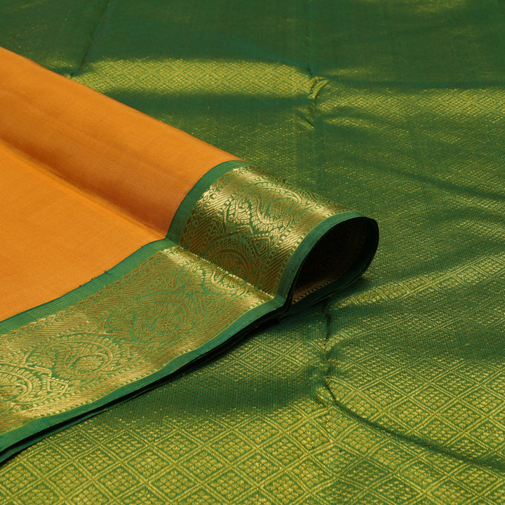 Hayagrivas Handloom Tumeric Yellow Kanjivaram Silk Saree with Green border KBE1741K3-1