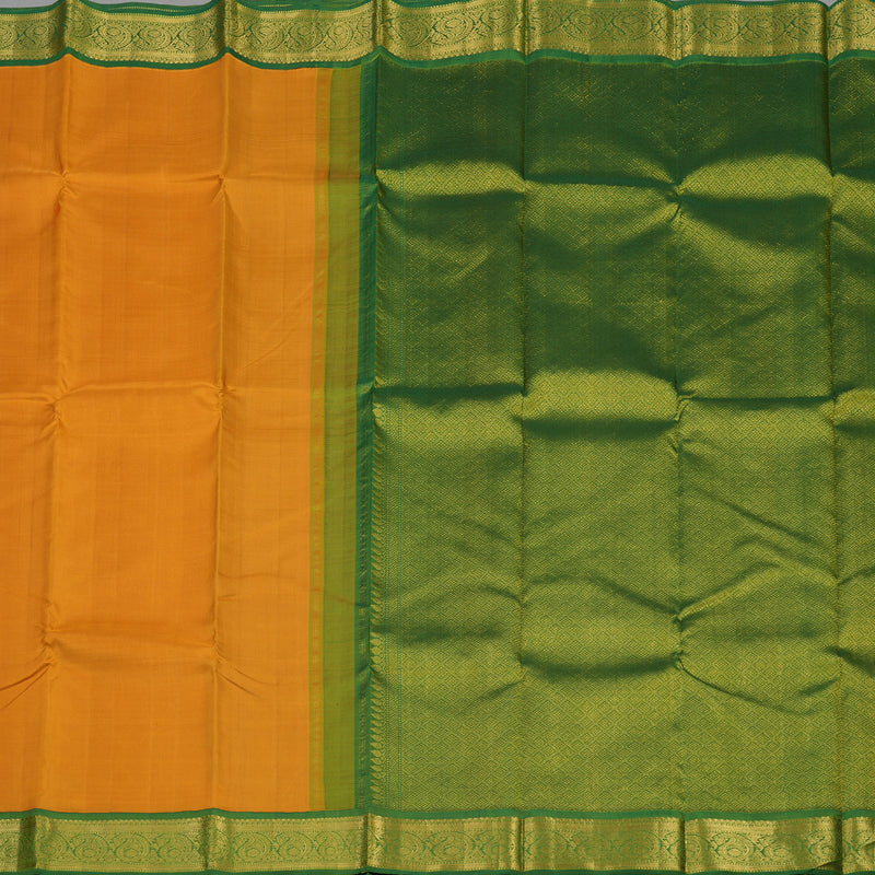 Hayagrivas Handloom Tumeric Yellow Kanjivaram Silk Saree with Green border KBE1741K3-1