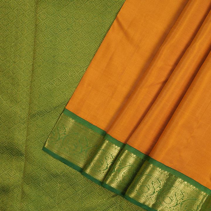 Hayagrivas Handloom Tumeric Yellow Kanjivaram Silk Saree with Green border KBE1741K3-1