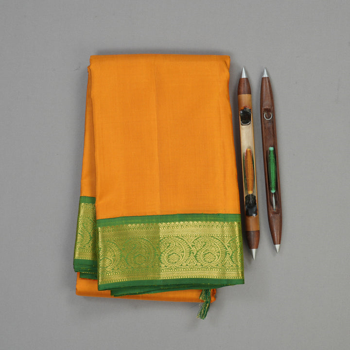 Hayagrivas Handloom Tumeric Yellow Kanjivaram Silk Saree with Green border KBE1741K3-4