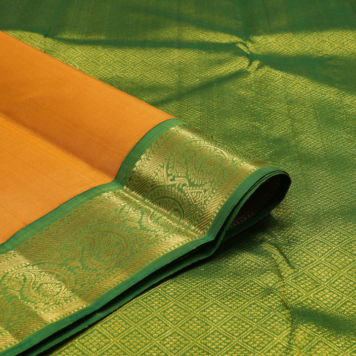 Hayagrivas Handloom Tumeric Yellow Kanjivaram Silk Saree with Green border KBE1741K3-4