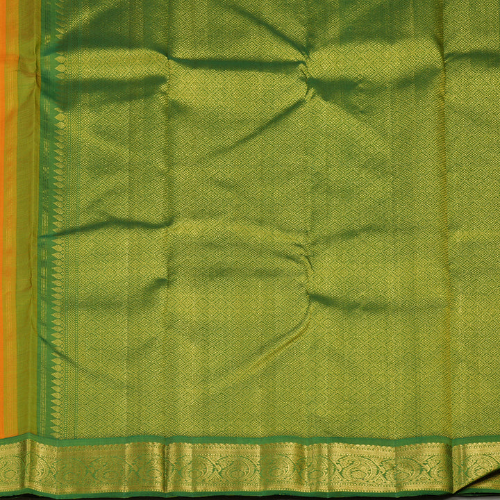 Hayagrivas Handloom Tumeric Yellow Kanjivaram Silk Saree with Green border KBE1741K3-4