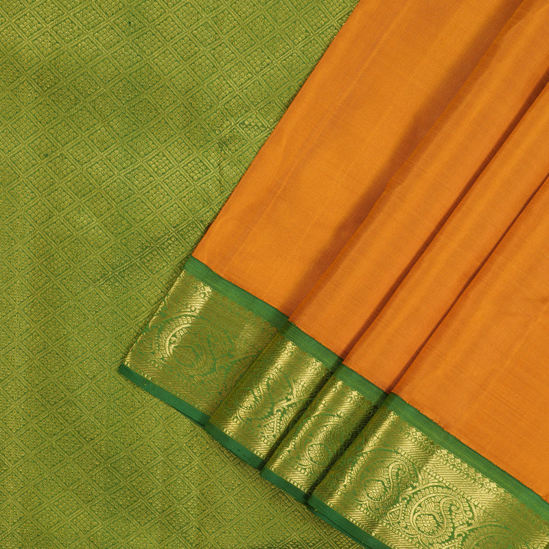 Hayagrivas Handloom Tumeric Yellow Kanjivaram Silk Saree with Green border KBE1741K3-4
