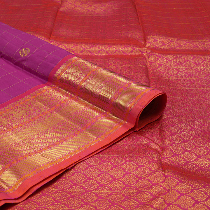Hayagrivas Handloom Magenta Kanjivaram Silk Saree with Orangish-Pink Border KBE1742K9-1