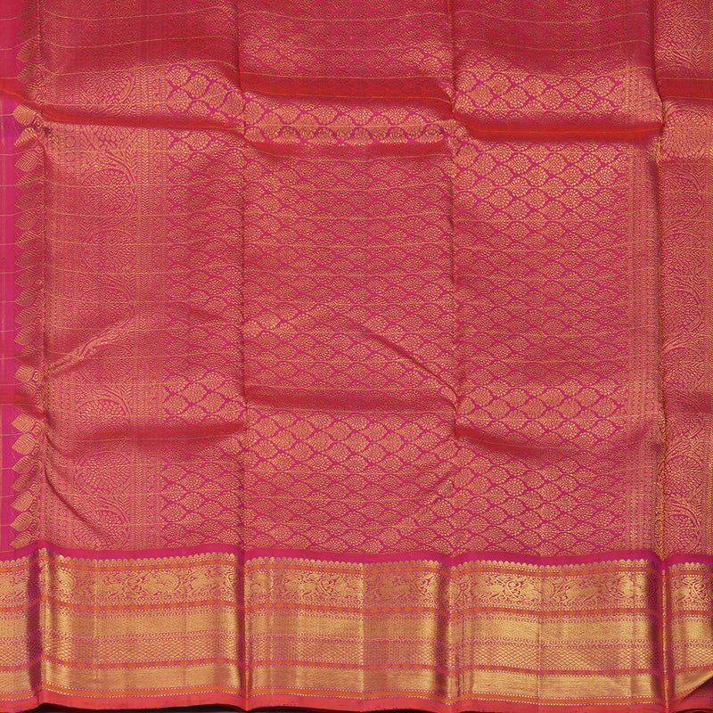 Hayagrivas Handloom Magenta Kanjivaram Silk Saree with Orangish-Pink Border KBE1742K9-1