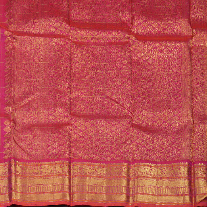 Hayagrivas Handloom Magenta Kanjivaram Silk Saree with Orangish-Pink Border KBE1742K9-1