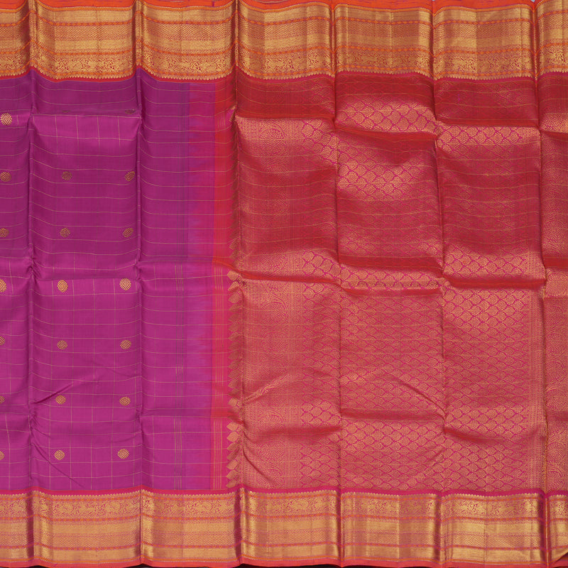 Hayagrivas Handloom Magenta Kanjivaram Silk Saree with Orangish-Pink Border KBE1742K9-1