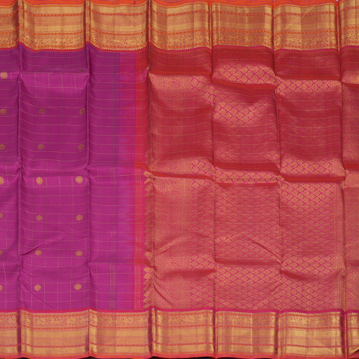 Hayagrivas Handloom Magenta Kanjivaram Silk Saree with Orangish-Pink Border KBE1742K9-1