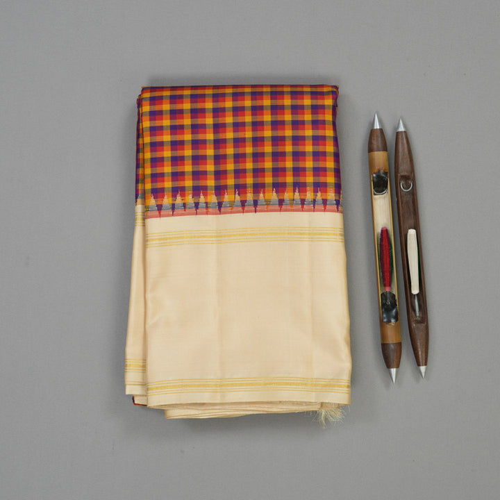 Hayagrivas Handloom Multicolour Checks Kanjivaram Silk Saree with Beige Border KBE1745K1-1