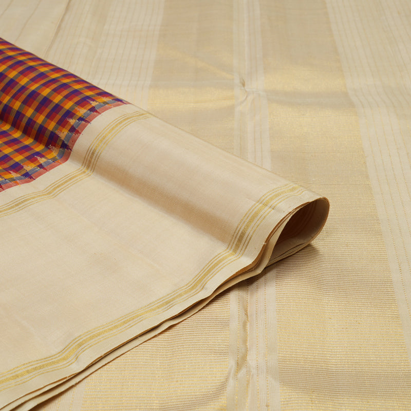Hayagrivas Handloom Multicolour Checks Kanjivaram Silk Saree with Beige Border KBE1745K1-1