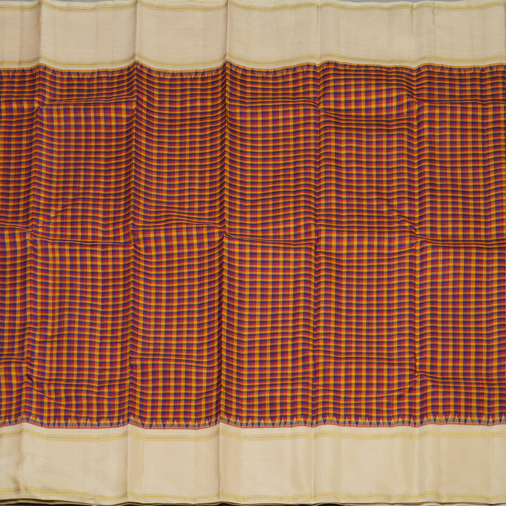 Hayagrivas Handloom Multicolour Checks Kanjivaram Silk Saree with Beige Border KBE1745K1-1