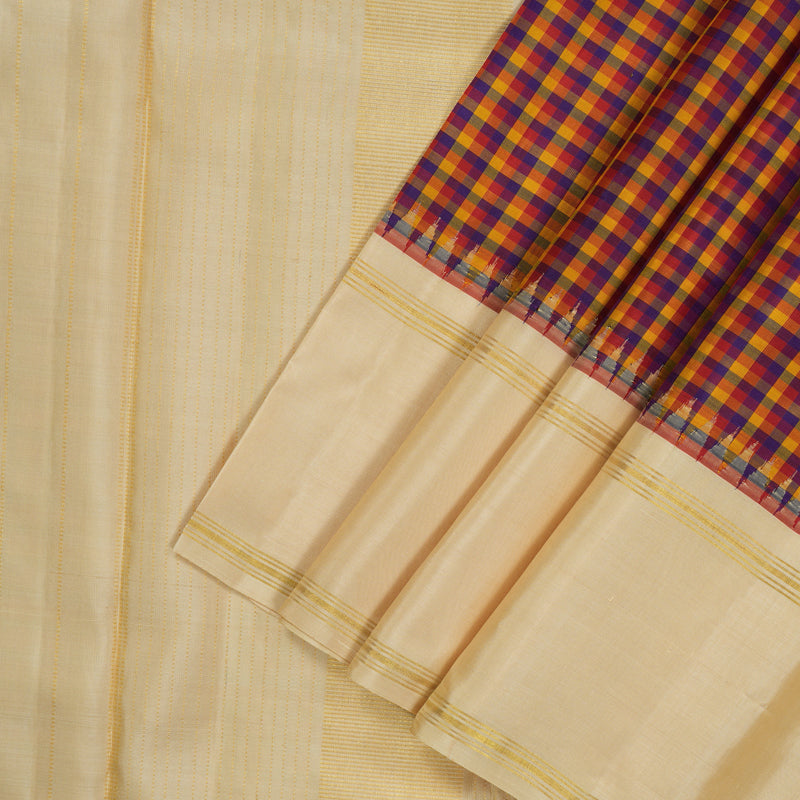 Hayagrivas Handloom Multicolour Checks Kanjivaram Silk Saree with Beige Border KBE1745K1-1