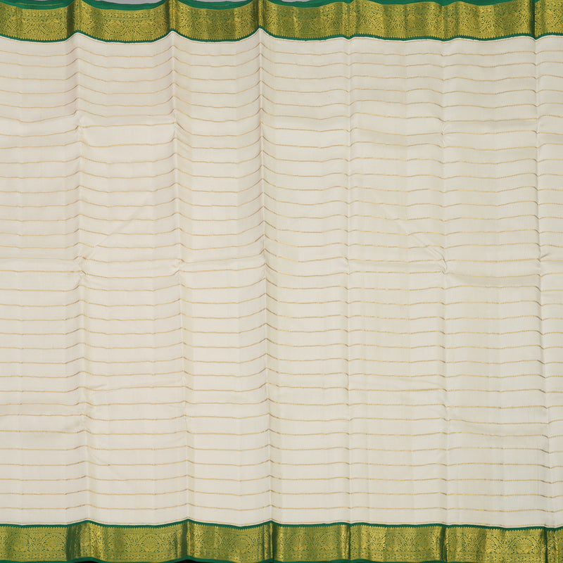 Hayagrivas Handloom Half White Kanjivaram Silk Saree with Dark Green Border KBE1748K1-1