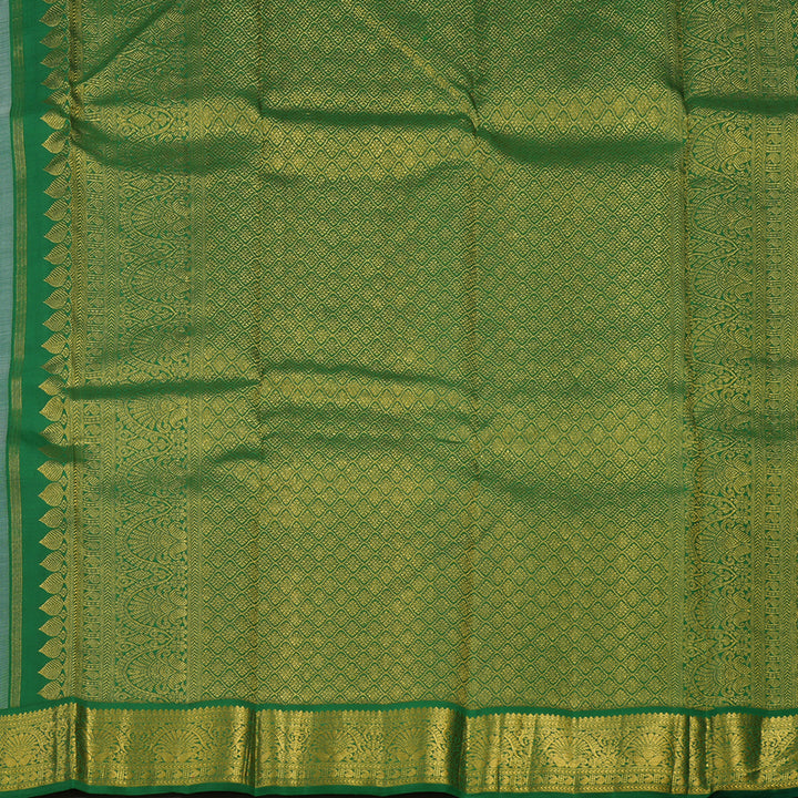 Hayagrivas Handloom Half White Kanjivaram Silk Saree with Dark Green Border KBE1748K1-1