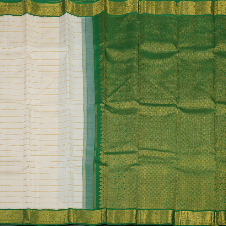 Hayagrivas Handloom Half White Kanjivaram Silk Saree with Dark Green Border KBE1748K1-1