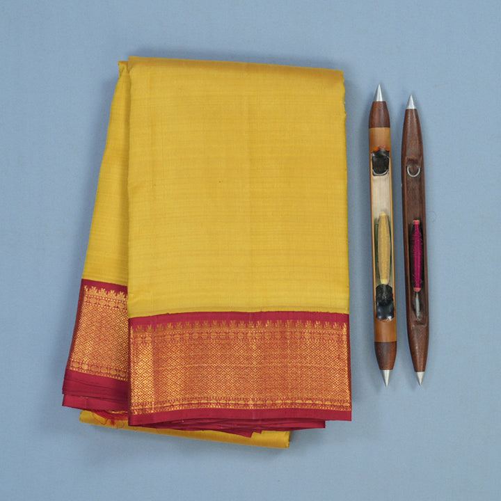 Hayagrivas Handloom Sampanga Yellow Kanjivaram Silk Saree with Maroon Border KBE1749K10-1