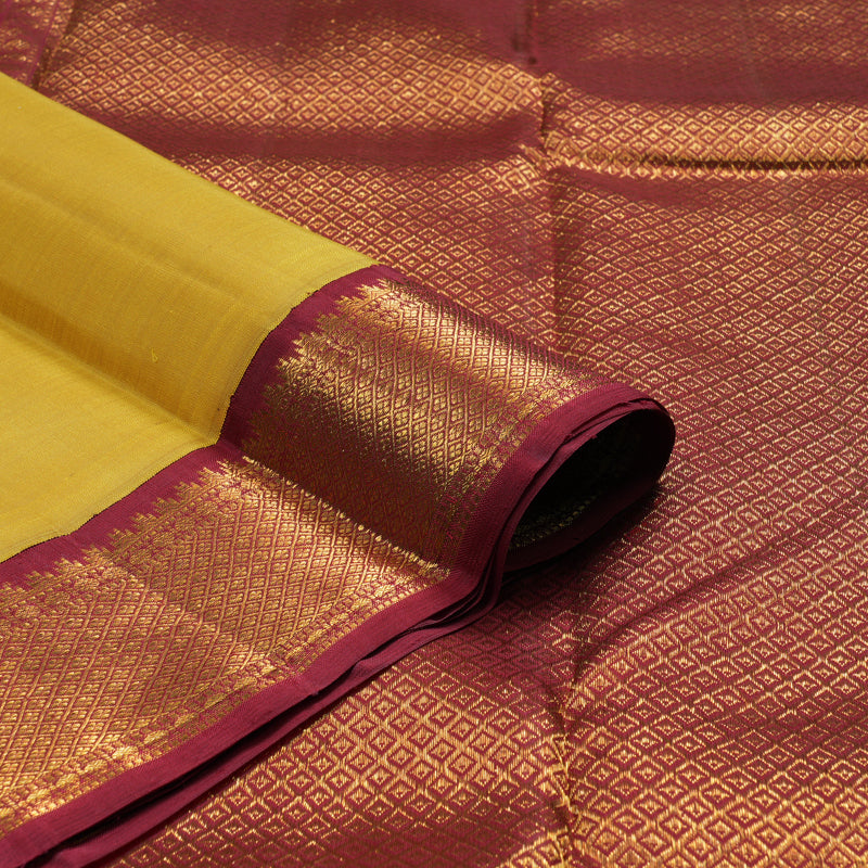 Hayagrivas Handloom Sampanga Yellow Kanjivaram Silk Saree with Maroon Border KBE1749K10-1