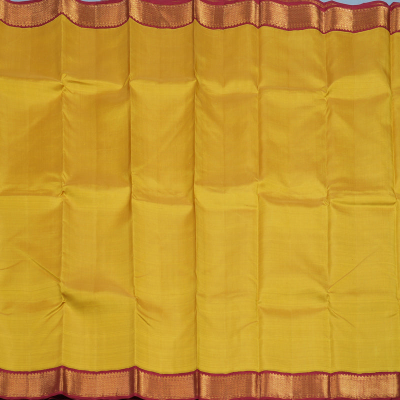 Hayagrivas Handloom Sampanga Yellow Kanjivaram Silk Saree with Maroon Border KBE1749K10-1