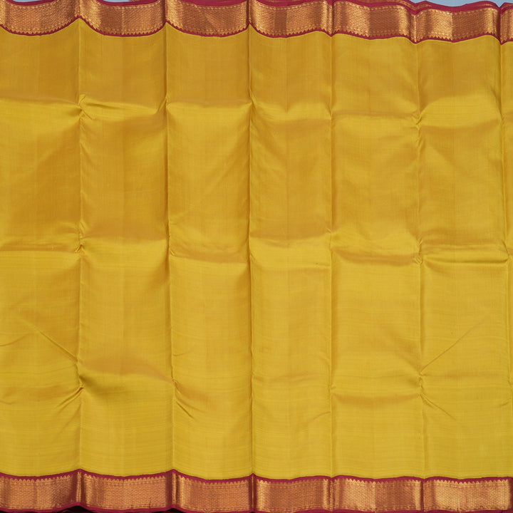 Hayagrivas Handloom Sampanga Yellow Kanjivaram Silk Saree with Maroon Border KBE1749K10-1