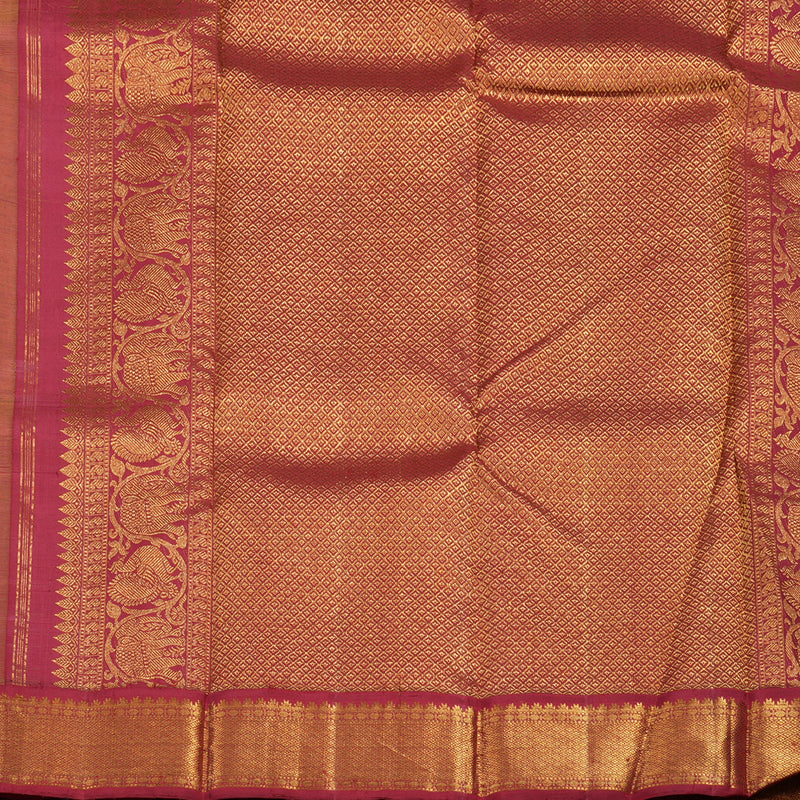 Hayagrivas Handloom Sampanga Yellow Kanjivaram Silk Saree with Maroon Border KBE1749K10-1