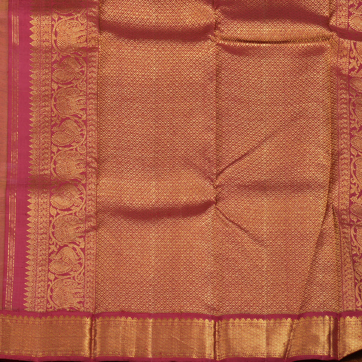 Hayagrivas Handloom Sampanga Yellow Kanjivaram Silk Saree with Maroon Border KBE1749K10-1