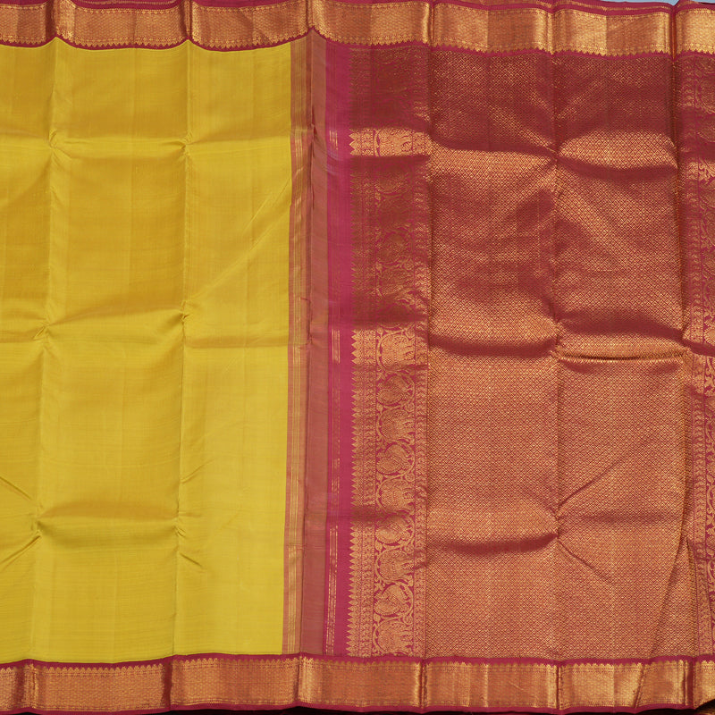 Hayagrivas Handloom Sampanga Yellow Kanjivaram Silk Saree with Maroon Border KBE1749K10-1