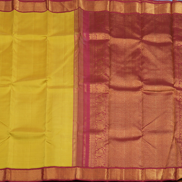 Hayagrivas Handloom Sampanga Yellow Kanjivaram Silk Saree with Maroon Border KBE1749K10-1