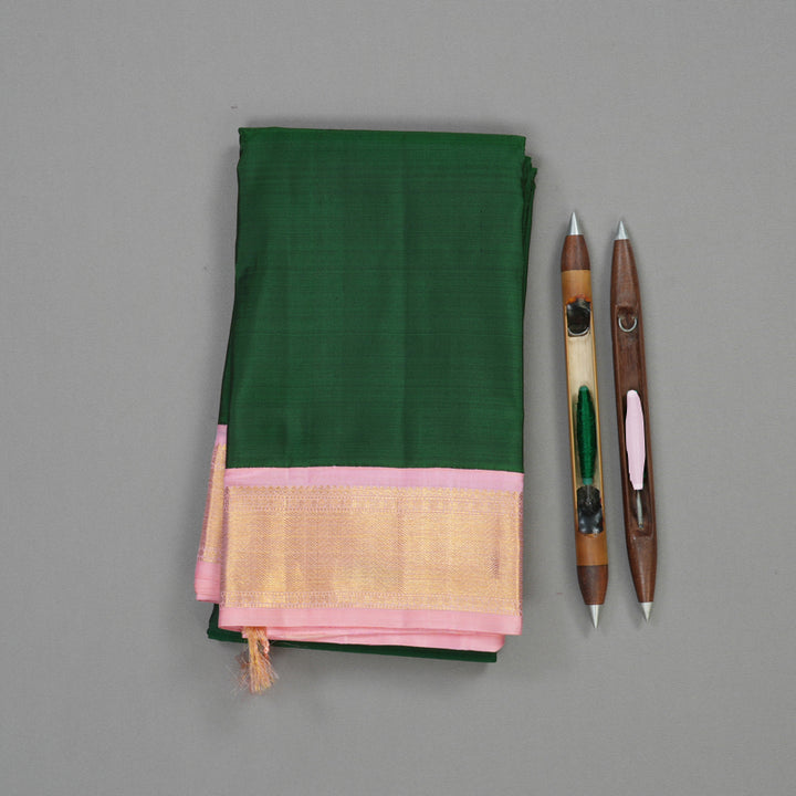 Hayagrivas Handloom Bottle Green Kanjivaram Silk Saree with Baby Pink border KBE1749K11-1