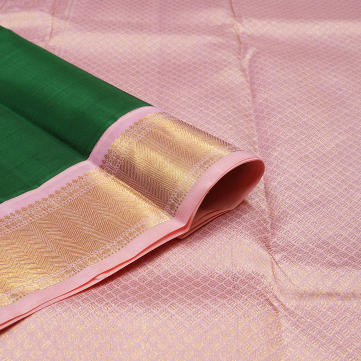 Hayagrivas Handloom Bottle Green Kanjivaram Silk Saree with Baby Pink border KBE1749K11-1