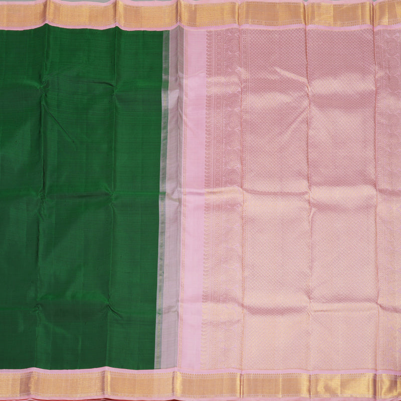 Hayagrivas Handloom Bottle Green Kanjivaram Silk Saree with Baby Pink border KBE1749K11-1