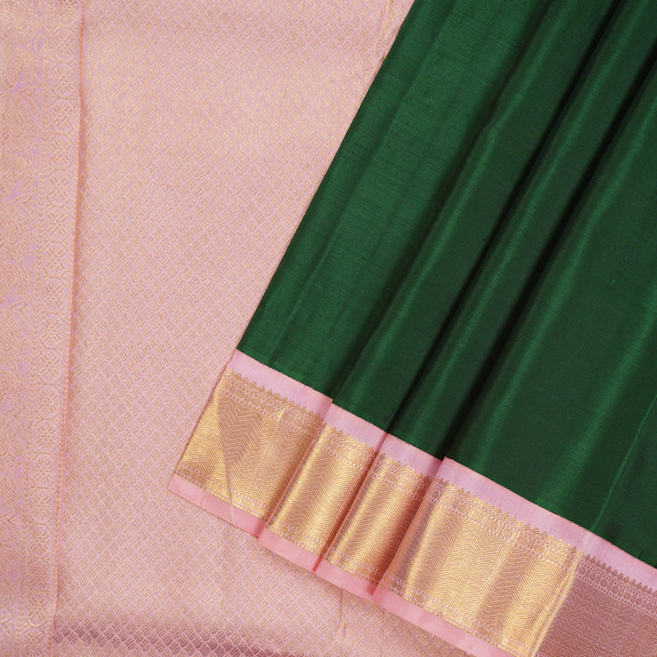 Hayagrivas Handloom Bottle Green Kanjivaram Silk Saree with Baby Pink border KBE1749K11-1