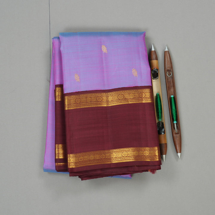 Hayagrivas Lilac Dual tone Colour Handloom Kanjivaram Silk Saree with Maroon Toned Brown Border KBE174D1-1