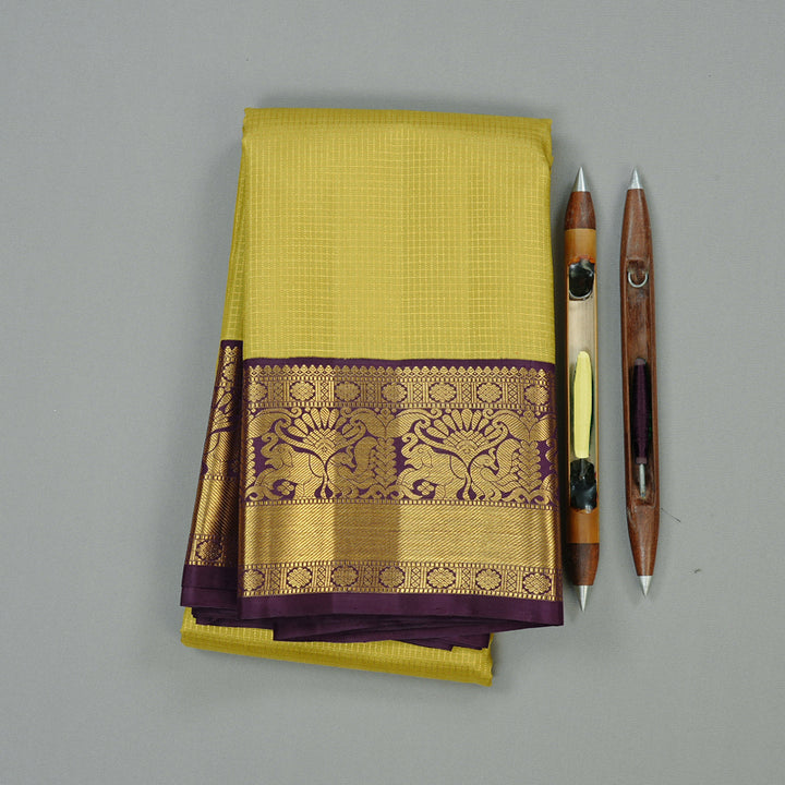 Hayagrivas Elaichi Green Handloom Kanjivaram Silk Saree with Dark Brown Border KBE174D5-1