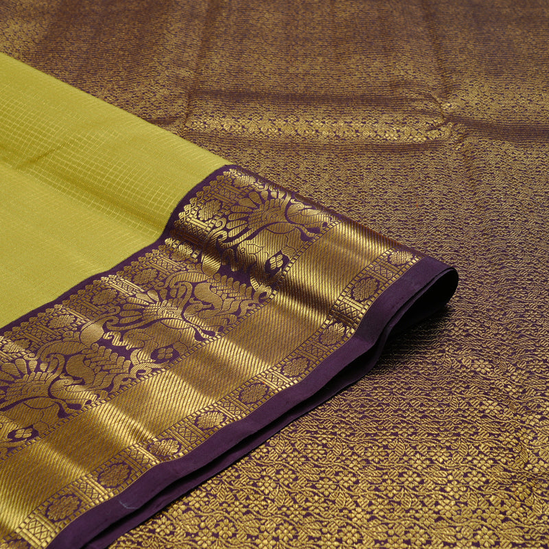 Hayagrivas Elaichi Green Handloom Kanjivaram Silk Saree with Dark Brown Border KBE174D5-1