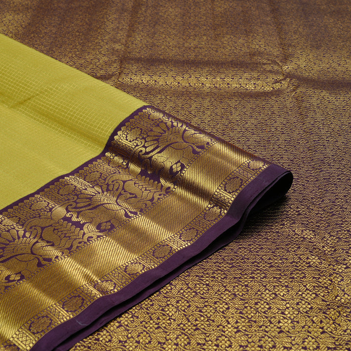 Hayagrivas Elaichi Green Handloom Kanjivaram Silk Saree with Dark Brown Border KBE174D5-1