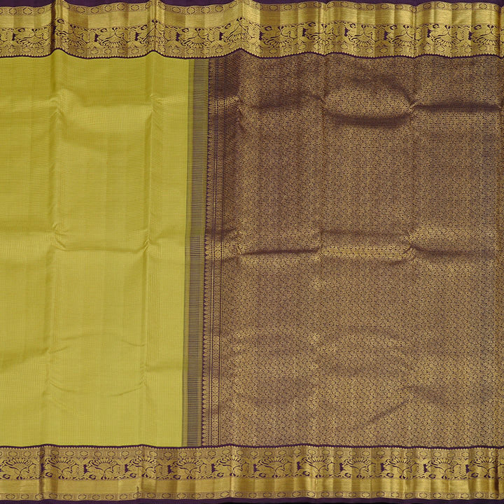 Hayagrivas Elaichi Green Handloom Kanjivaram Silk Saree with Dark Brown Border KBE174D5-1