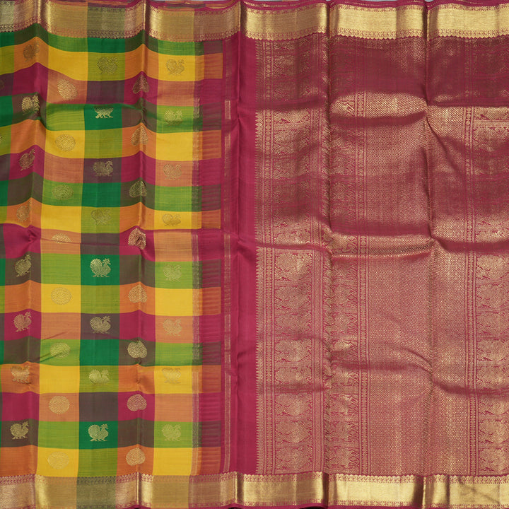 Hayagrivas Handloom Multicolour Checks Kanjivaram Silk Saree KBE1750K1-1