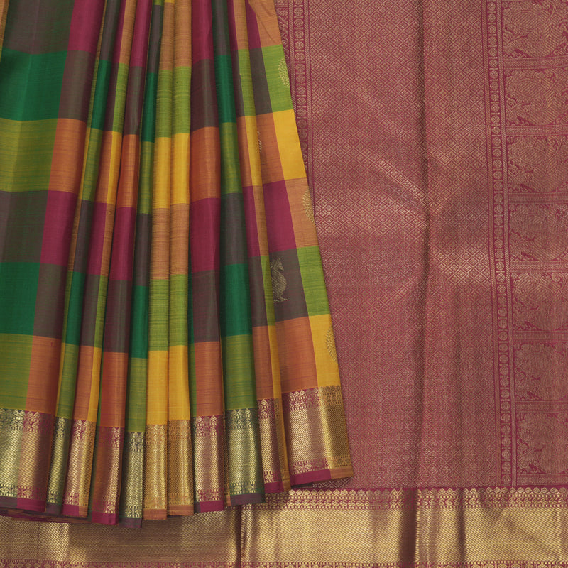 Hayagrivas Handloom Multicolour Checks Kanjivaram Silk Saree KBE1750K1-1