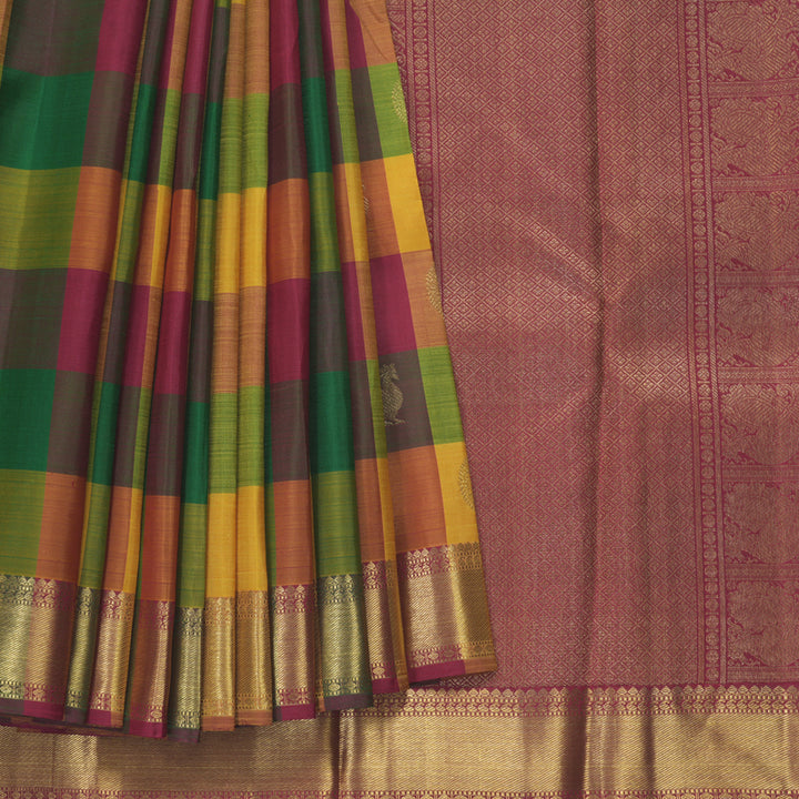 Hayagrivas Handloom Multicolour Checks Kanjivaram Silk Saree KBE1750K1-1