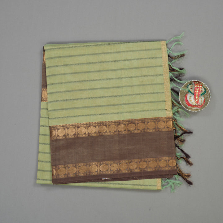 Hayagrivas Pista Green Pure Kanchi Silk Cotton Saree with Light brown border KBE1751K1-4