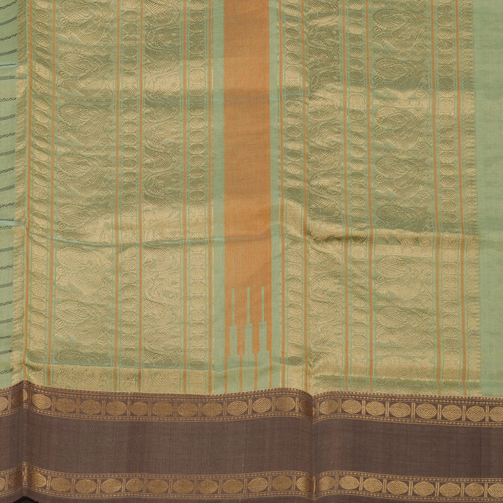 Hayagrivas Pista Green Pure Kanchi Silk Cotton Saree with Light brown border KBE1751K1-4