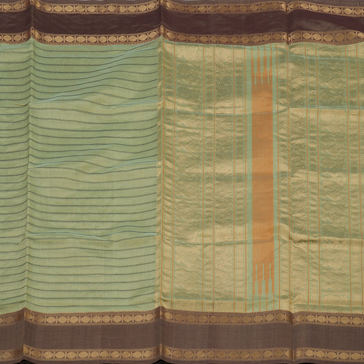 Hayagrivas Pista Green Pure Kanchi Silk Cotton Saree with Light brown border KBE1751K1-4