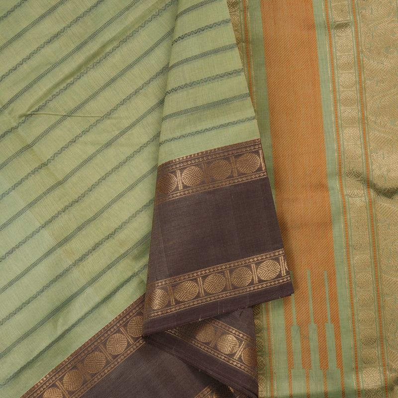 Hayagrivas Pista Green Pure Kanchi Silk Cotton Saree with Light brown border KBE1751K1-4