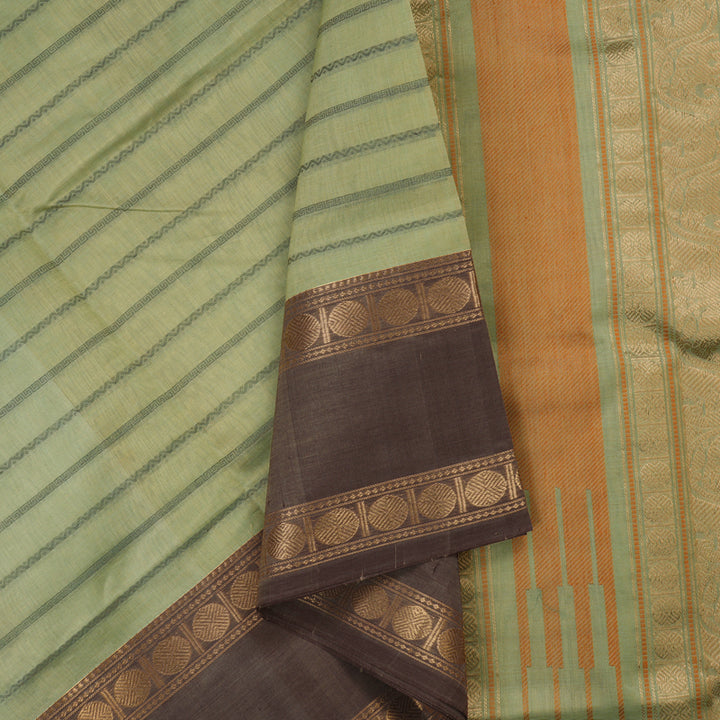 Hayagrivas Pista Green Pure Kanchi Silk Cotton Saree with Light brown border KBE1751K1-4
