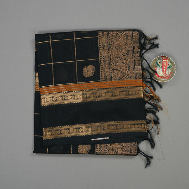 Hayagrivas Black Pure Kanchi Silk Cotton Saree KBE1751K3-1