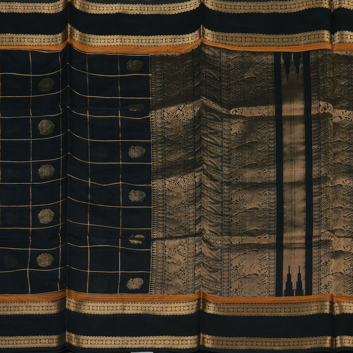 Hayagrivas Black Pure Kanchi Silk Cotton Saree KBE1751K3-1