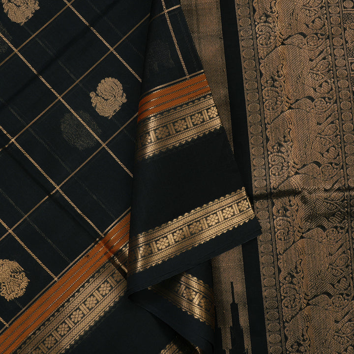 Hayagrivas Black Pure Kanchi Silk Cotton Saree KBE1751K3-1