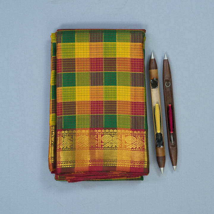 Hayagrivas Handloom Multicolour Checks Kanjivaram Silk Saree KBE1755K8-1