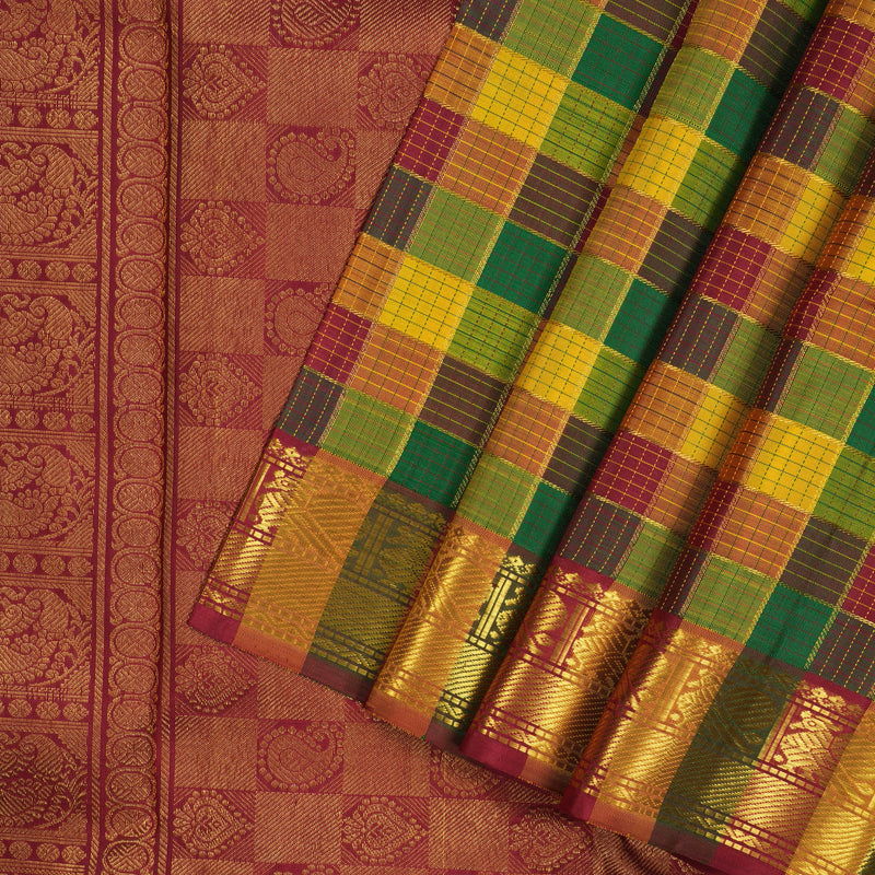 Hayagrivas Handloom Multicolour Checks Kanjivaram Silk Saree KBE1755K8-1