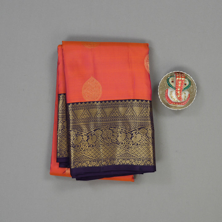 Hayagrivas Handloom Orangish Pink Kanjivaram Silk Saree with Nagapazham border KBE1757K4-10